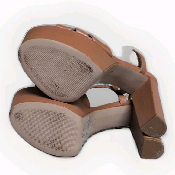 Schutz Keefa High Double Platform Sandals In Caramel Tan Nude Leather Sz 11 - Picture 11 of 12